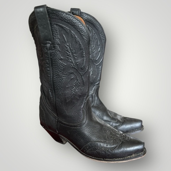 Road Wolf Men’s Black Leather Western Cowboy Boots Size 8 - Picture 2 of 14